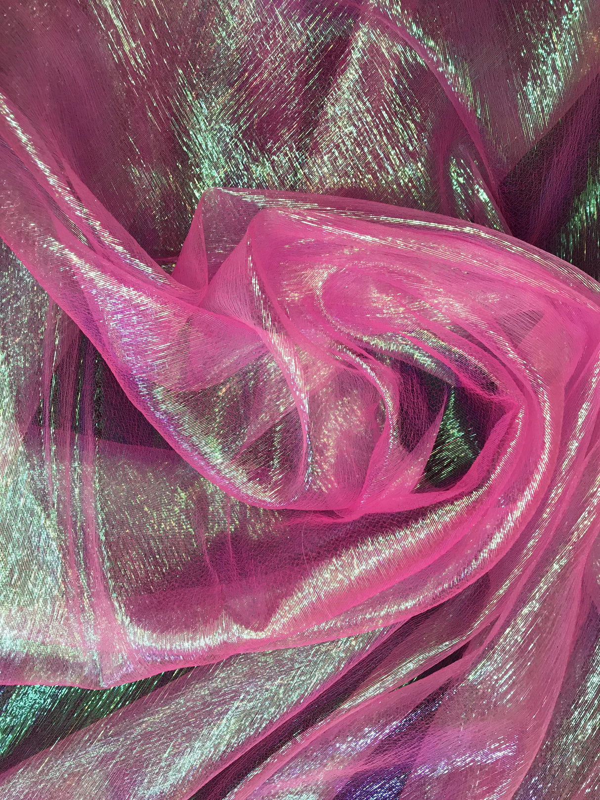 Neon Pink Crush Barbie Organza Polyester Fabric - Neon Pink, Sheer Iridescent Shimmer, 45" Width (1 Yard)