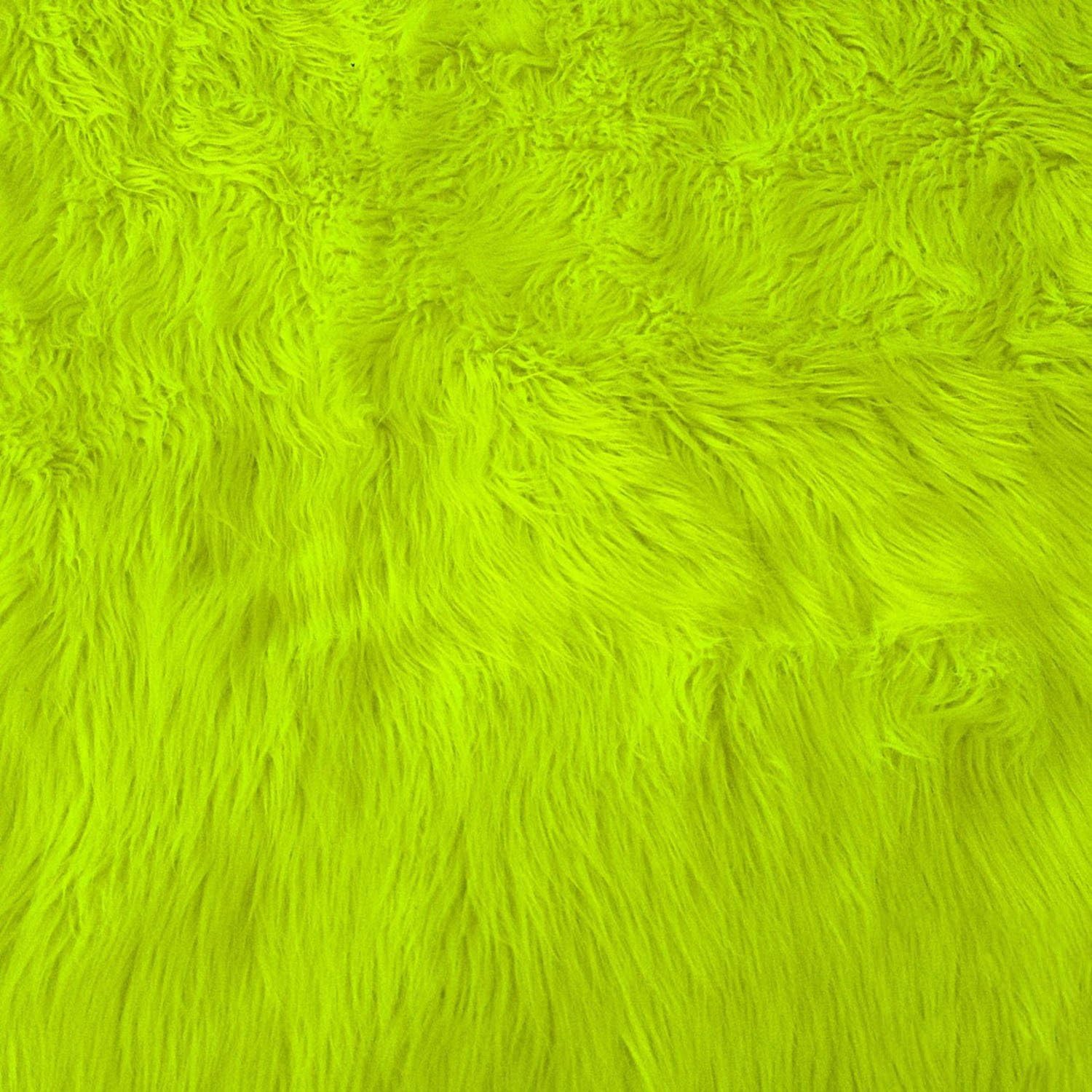 Neon Yellow Faux Fur Fabric 1 Yard Luxury Shaggy Soft Decorative Craft Upholstery Home Décor