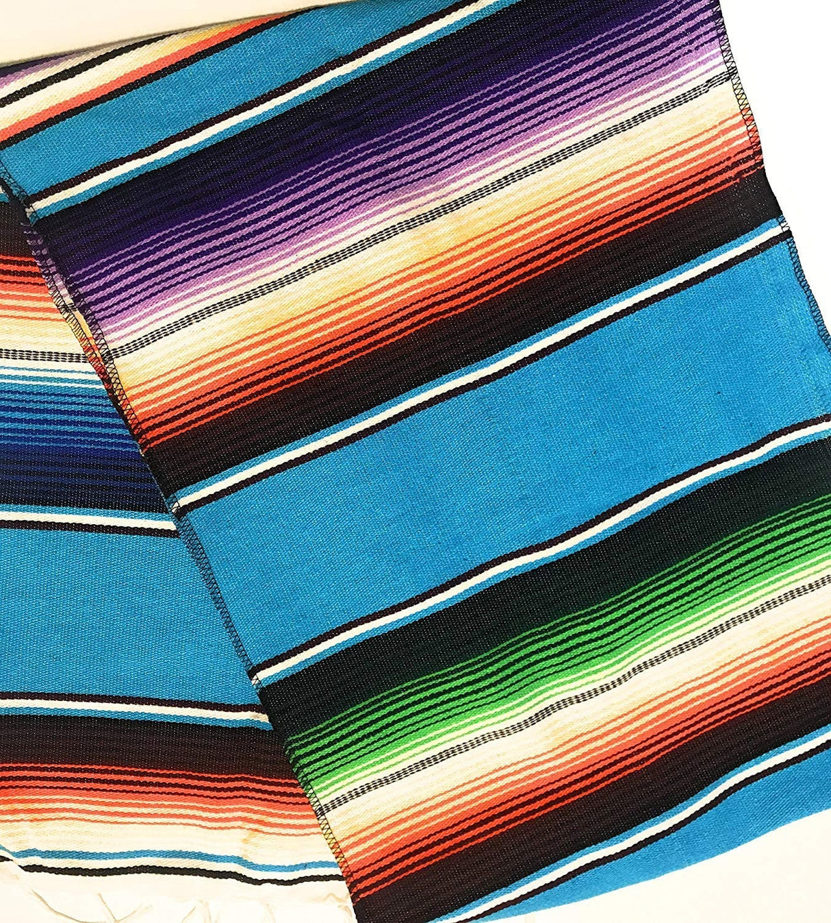 Mexican Serape Cotton Fabric - Multicolor Woven Stripes, 14" X 84" (1 Table Runner)