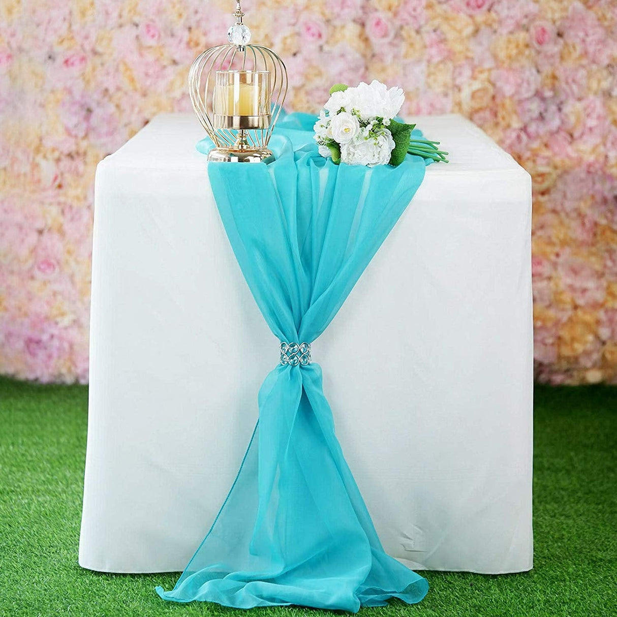 Chiffon Table Runner Polyester Fabric - Sheer Chiffon, 27" Wide, 120" Long (1 Piece)