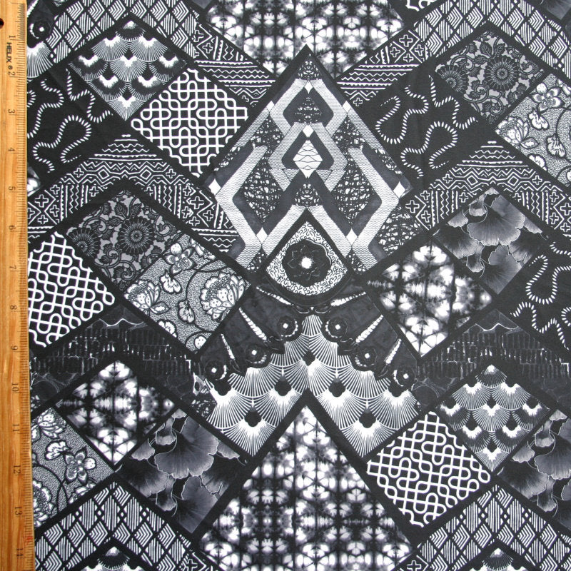 Swim Knit Nylon Spandex Abstract Print Black White Grey