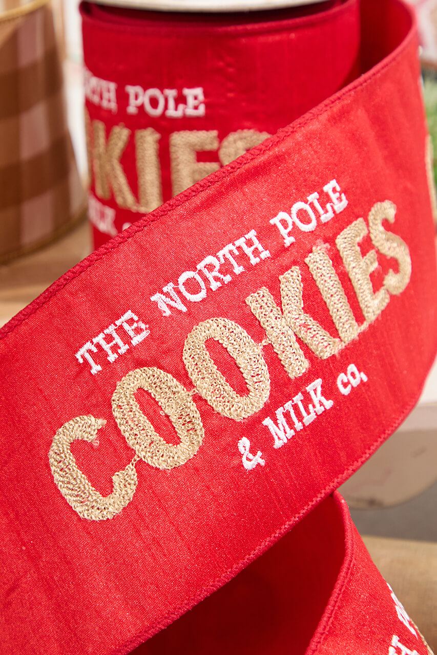 4" x 5 Yard North Pole Cookies & Milk Co. Embroidered Red