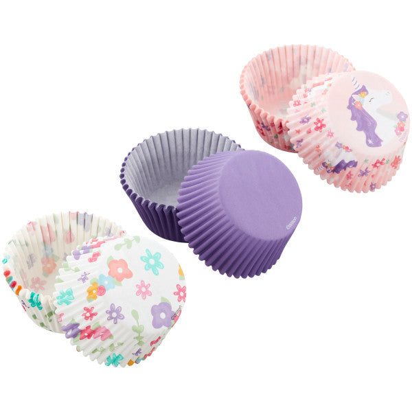 Wilton Unicorn, Flower Print and Solid Purple Baking Cups, 75-Count