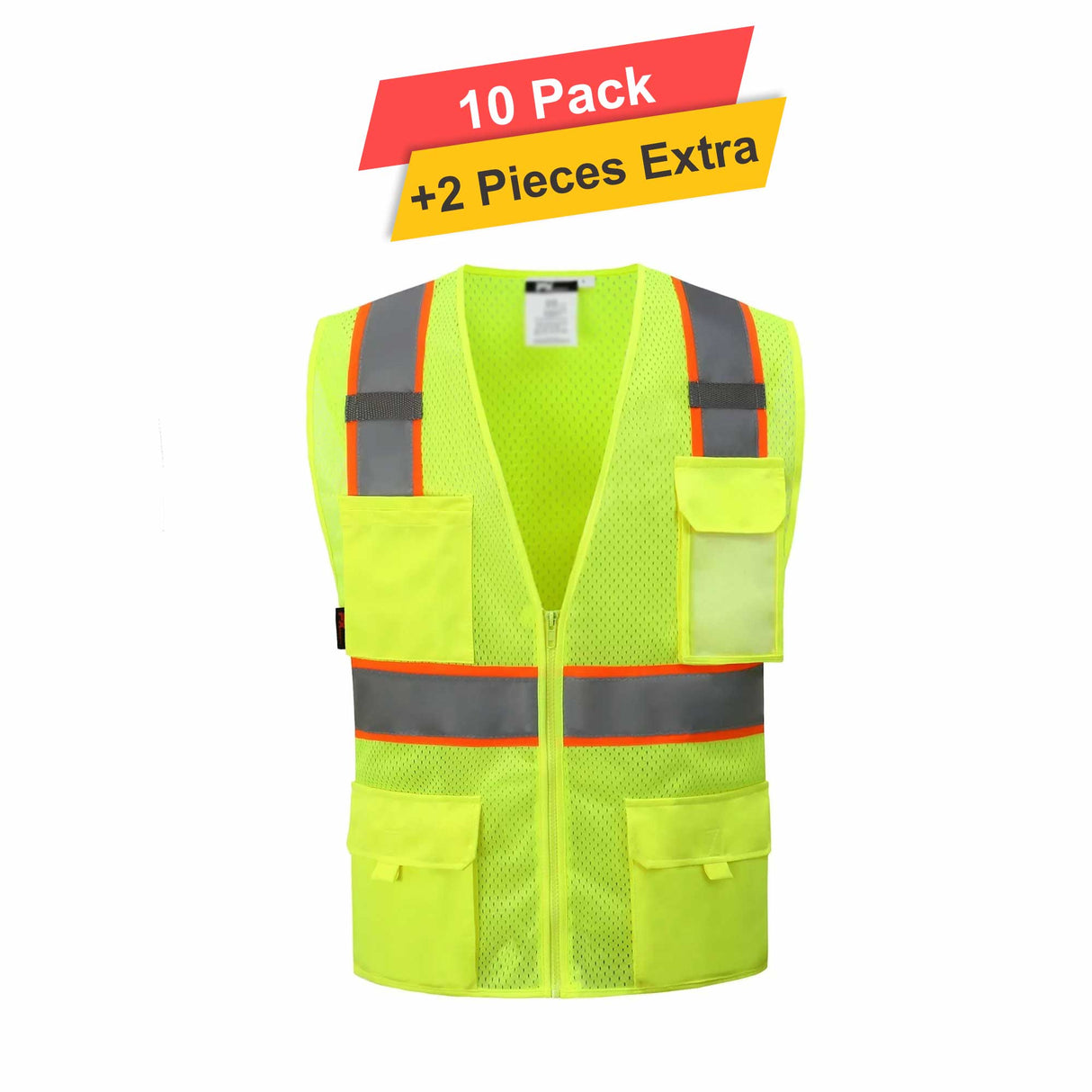Tricot Reflective Vest with Liner - 10 Pack - 3.5oz - 100% Polyester