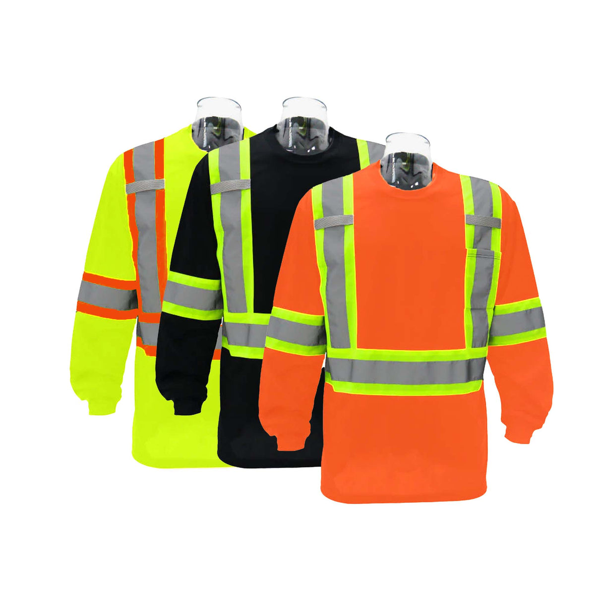 High Visibility Contrast Long Sleeve Safety T-shirt 10 Pack 100% Polyester