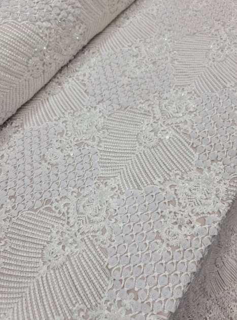 Bridal Lace 3D Chiffon Floral Embroidery Off White