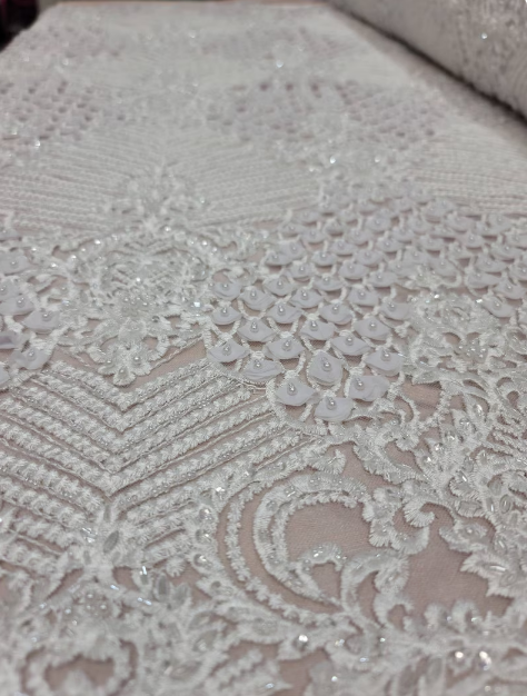 Bridal Lace 3D Chiffon Floral Embroidery Off White