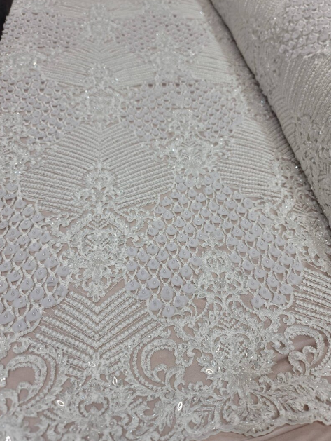 Bridal Lace 3D Chiffon Floral Embroidery Off White