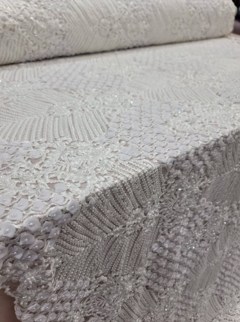 Bridal Lace 3D Chiffon Floral Embroidery Off White