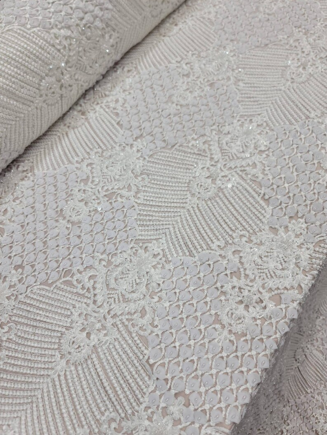 Bridal Lace 3D Chiffon Floral Embroidery Off White