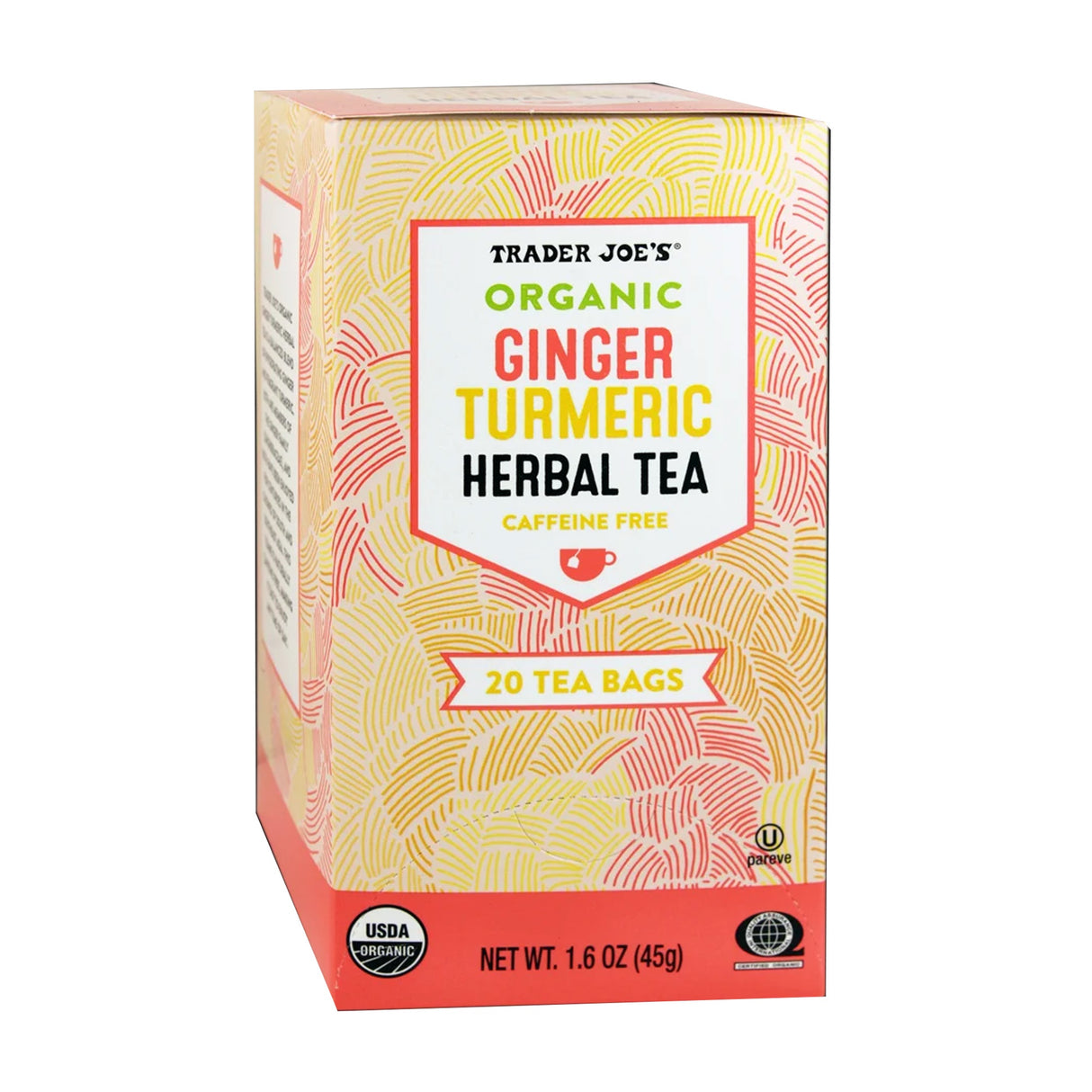 Trader Joe's Organic Ginger Turmeric Herbal Tea 20 Tea Bags, 1.6 oz, 1 Pack