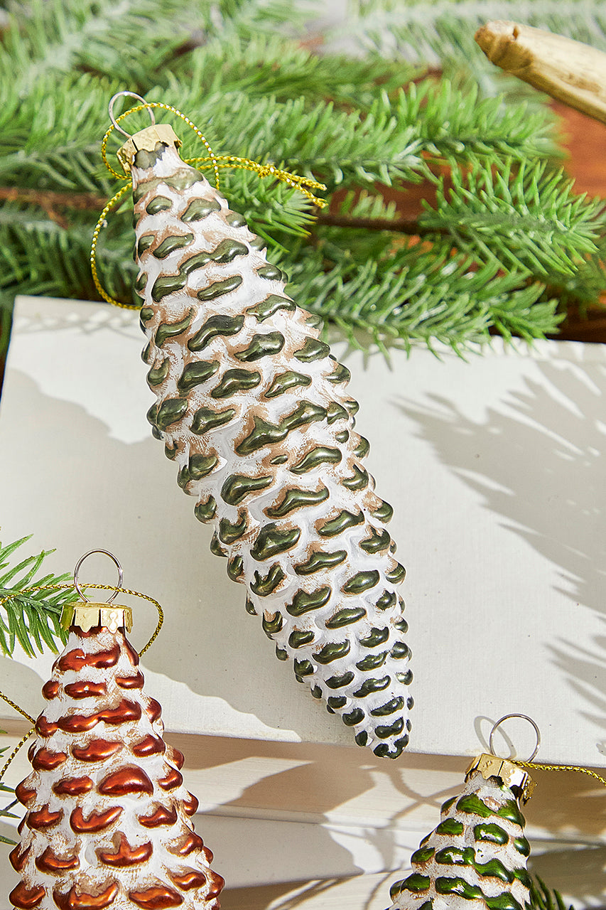 6” Holiday Pinecone Glass Ornament