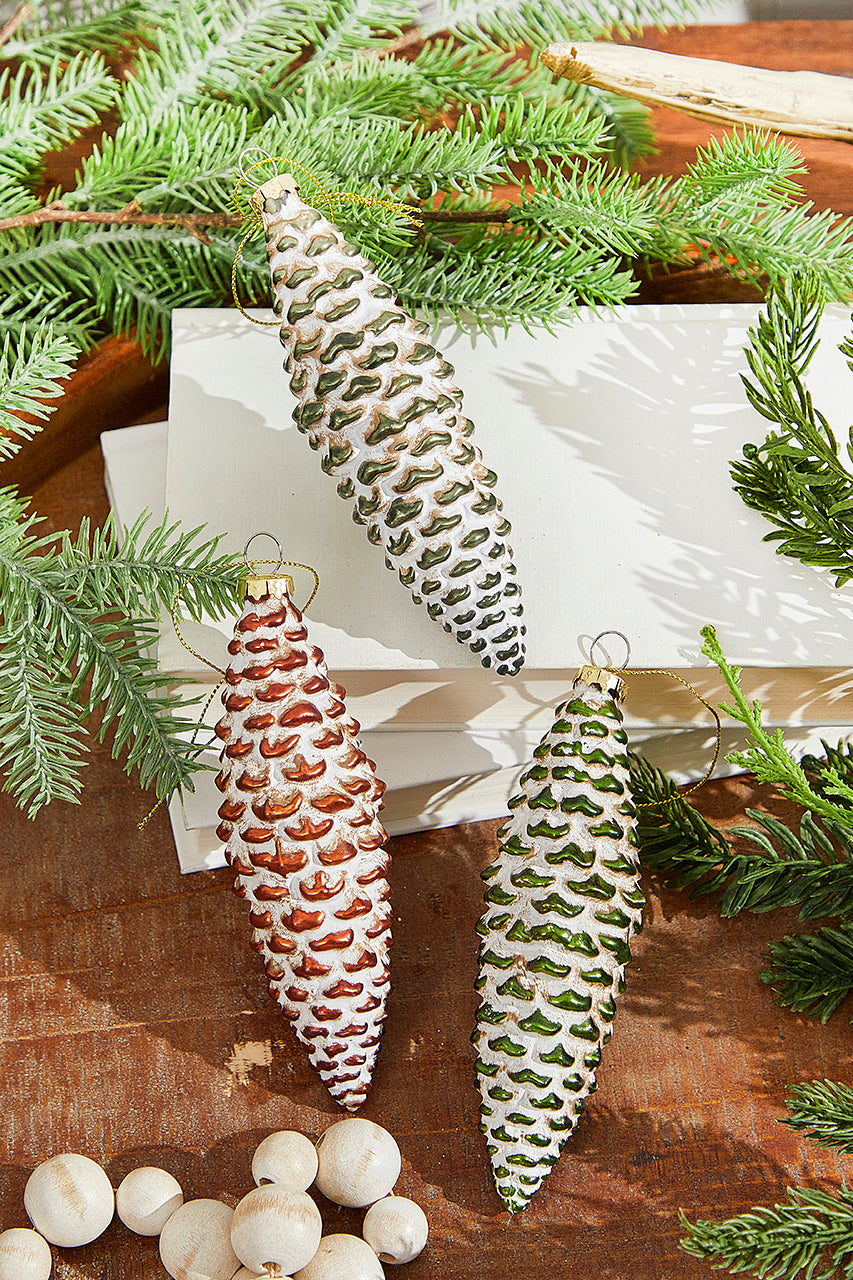 6” Holiday Pinecone Glass Ornament