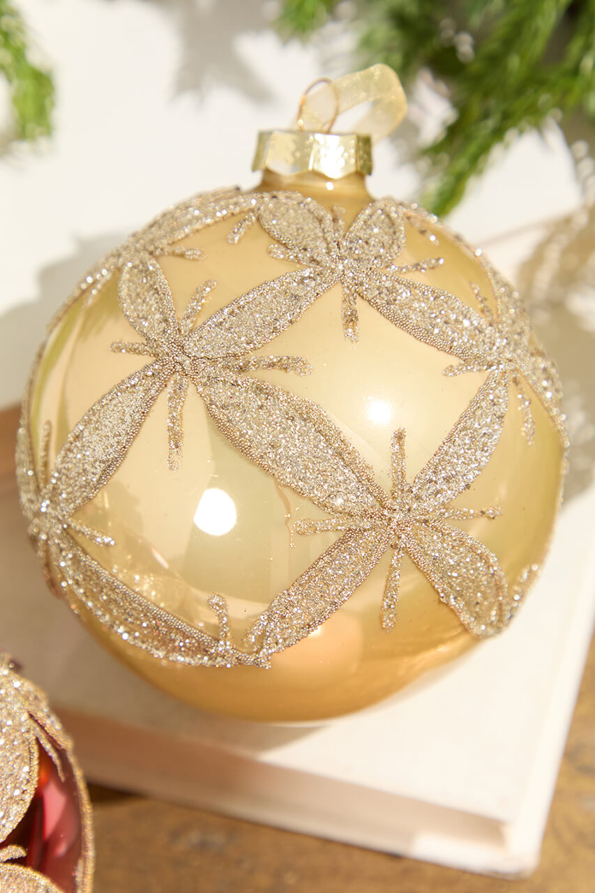 4” Gold & Burgundy Ball Glass Ornament