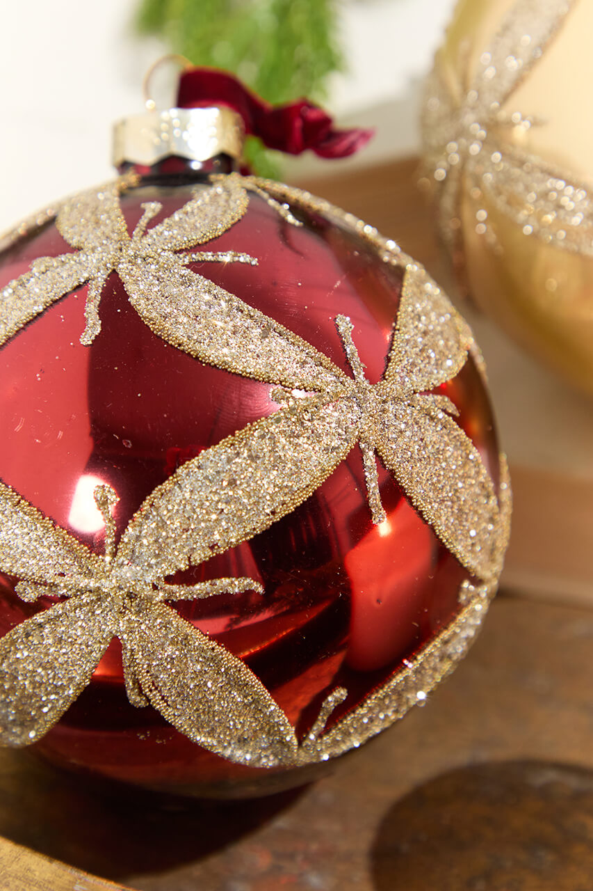 4” Gold & Burgundy Ball Glass Ornament