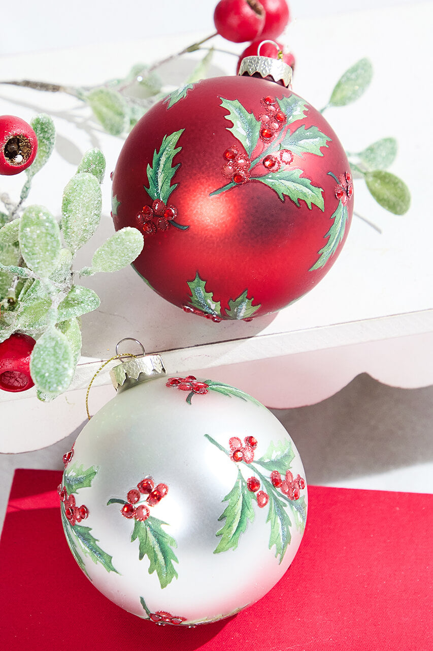 Holly Glass Ornament