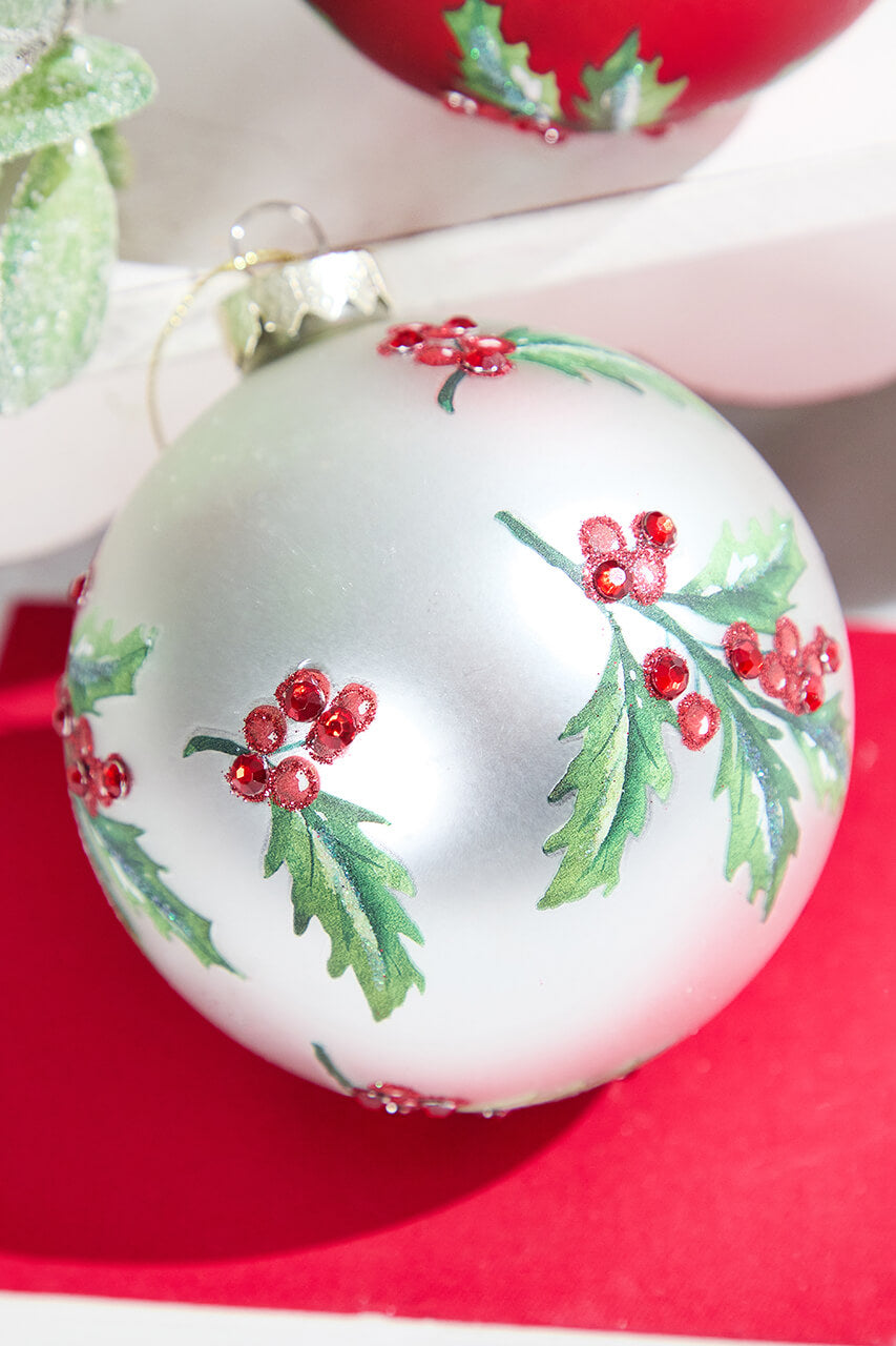 Holly Glass Ornament