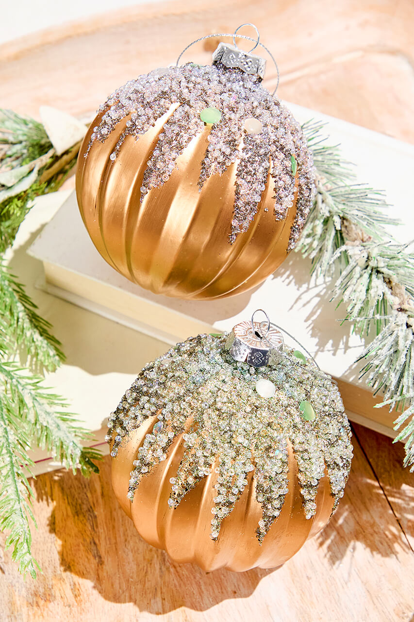 4” Frosted Glass Glitter Ornaments