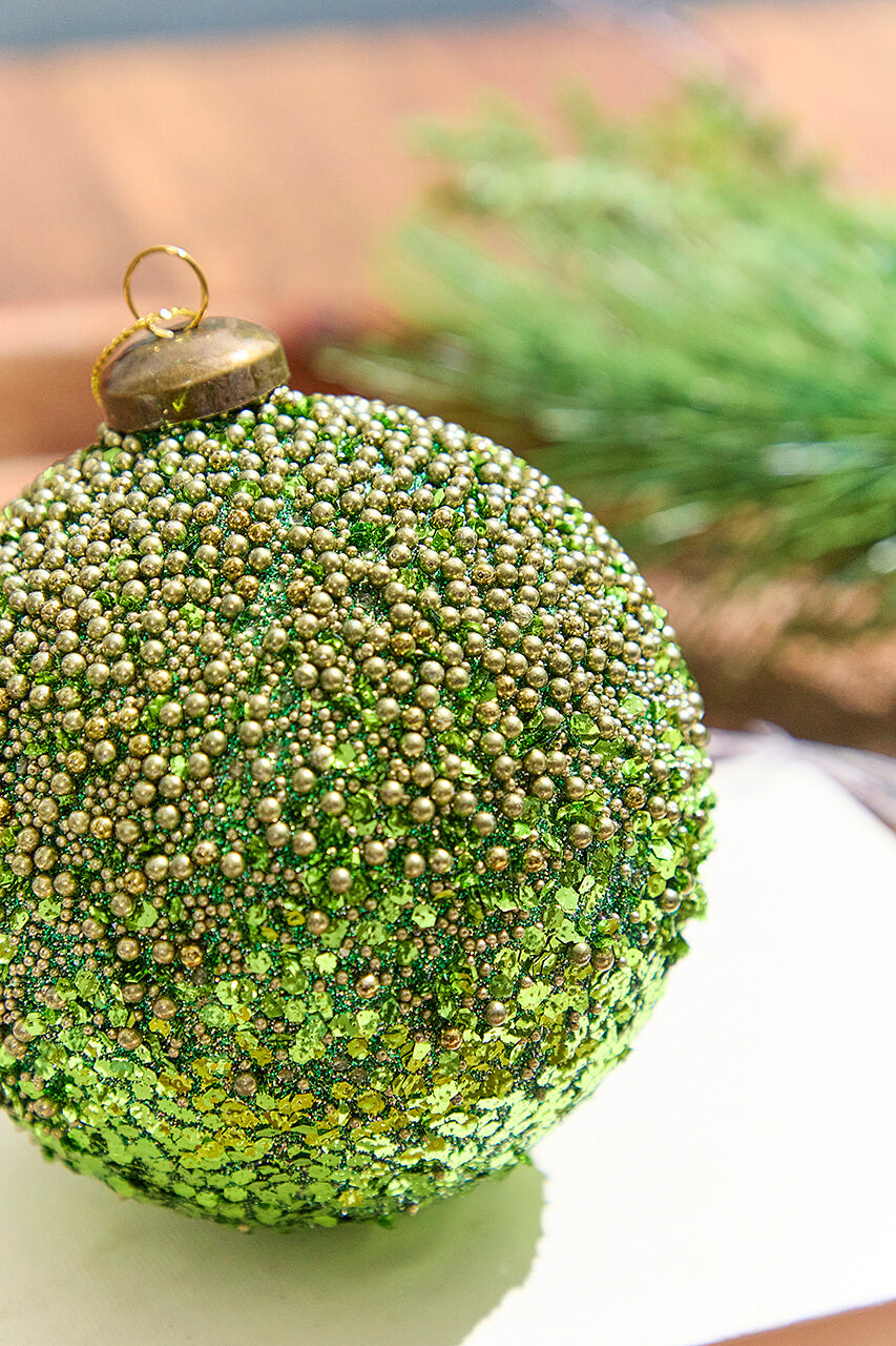 4" Glass Ball Ornament - Green