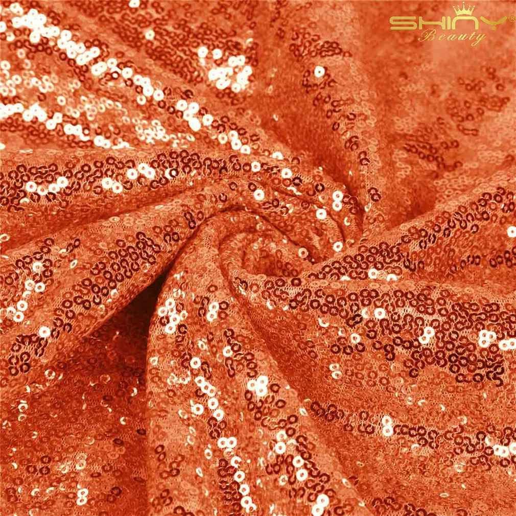 Orange Sequin Glitter Embroidery Fabric - Orange Sequin, Glitter Embroidery, 1 Yard