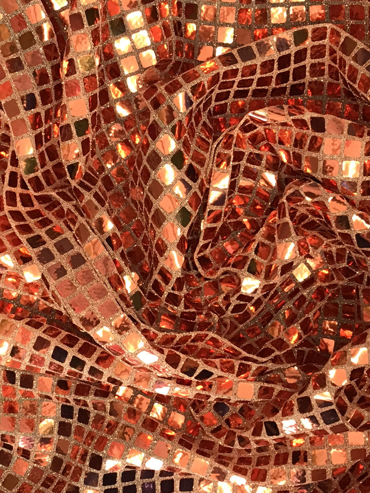 Orange Square Foil Sequin Fabric - Orange Square Foil, 42" Width (1 Yard)