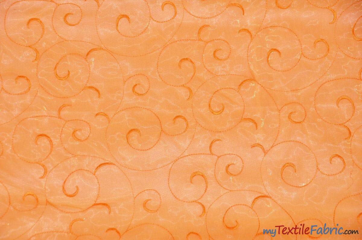 Swirl Organza Polyester Fabric - Embroidered Swirl Sheer, 52/54" Width, Multiple Colors (1 Yard)