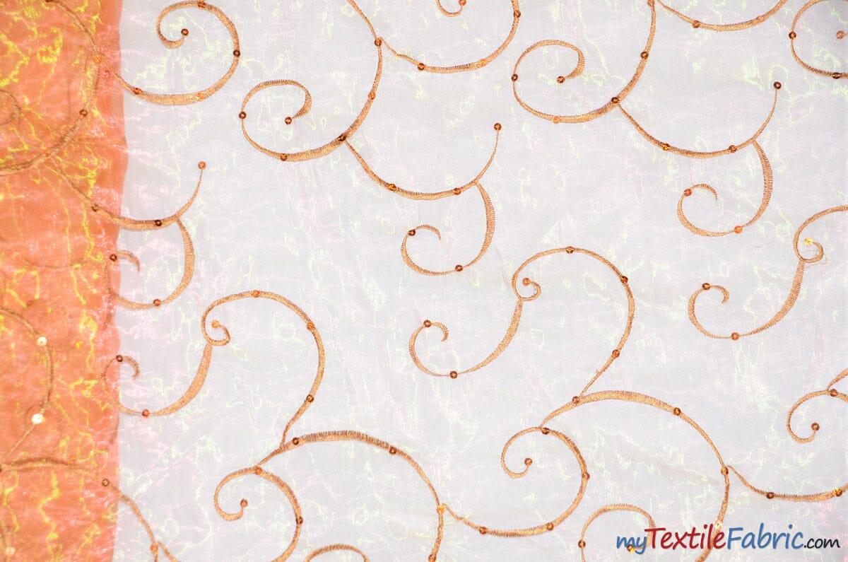 Ferial Organza Embroidery Polyester Fabric - Embroidered Floral Sheer With Sequins, 52/54" Width, Multiple Colors (1 Yard)