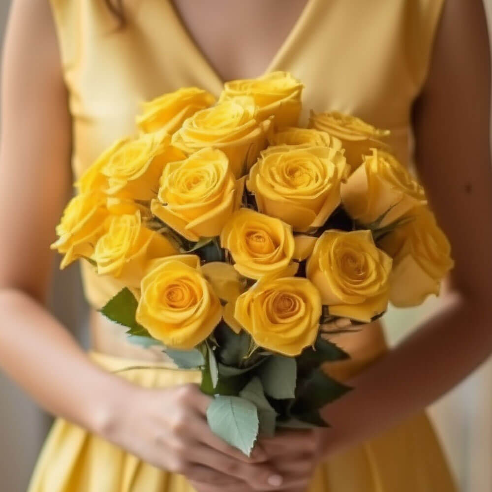 Yellow Roses Bridesmaids Bouquets Romantic Wedding Flowers 3 Sets 28 Stems Elegant Floral Set