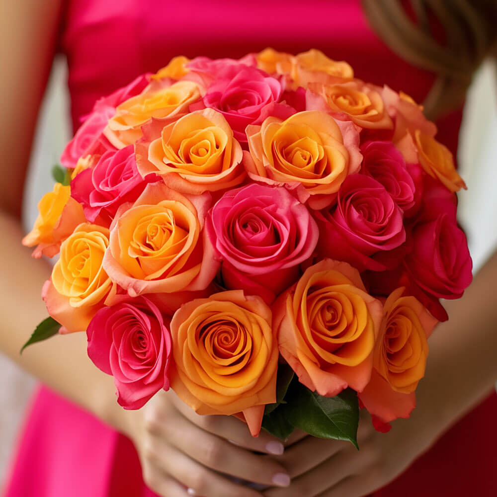 Pink Orange Rose Bridesmaids Bouquets 3 Pack Fresh Wedding Flowers 32 Stems Royal Romantic Style