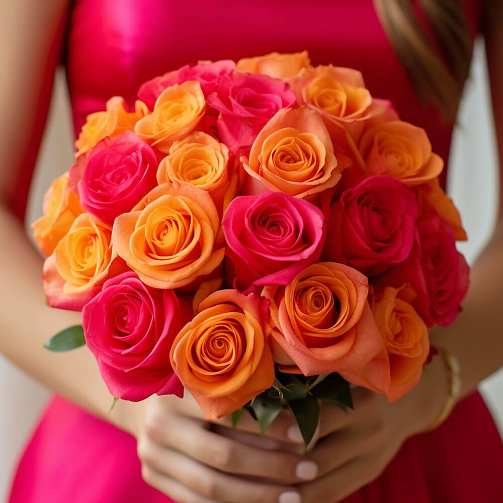 Pink Orange Rose Bridesmaids Bouquets 3 Pack Fresh Wedding Flowers 32 Stems Royal Romantic Style