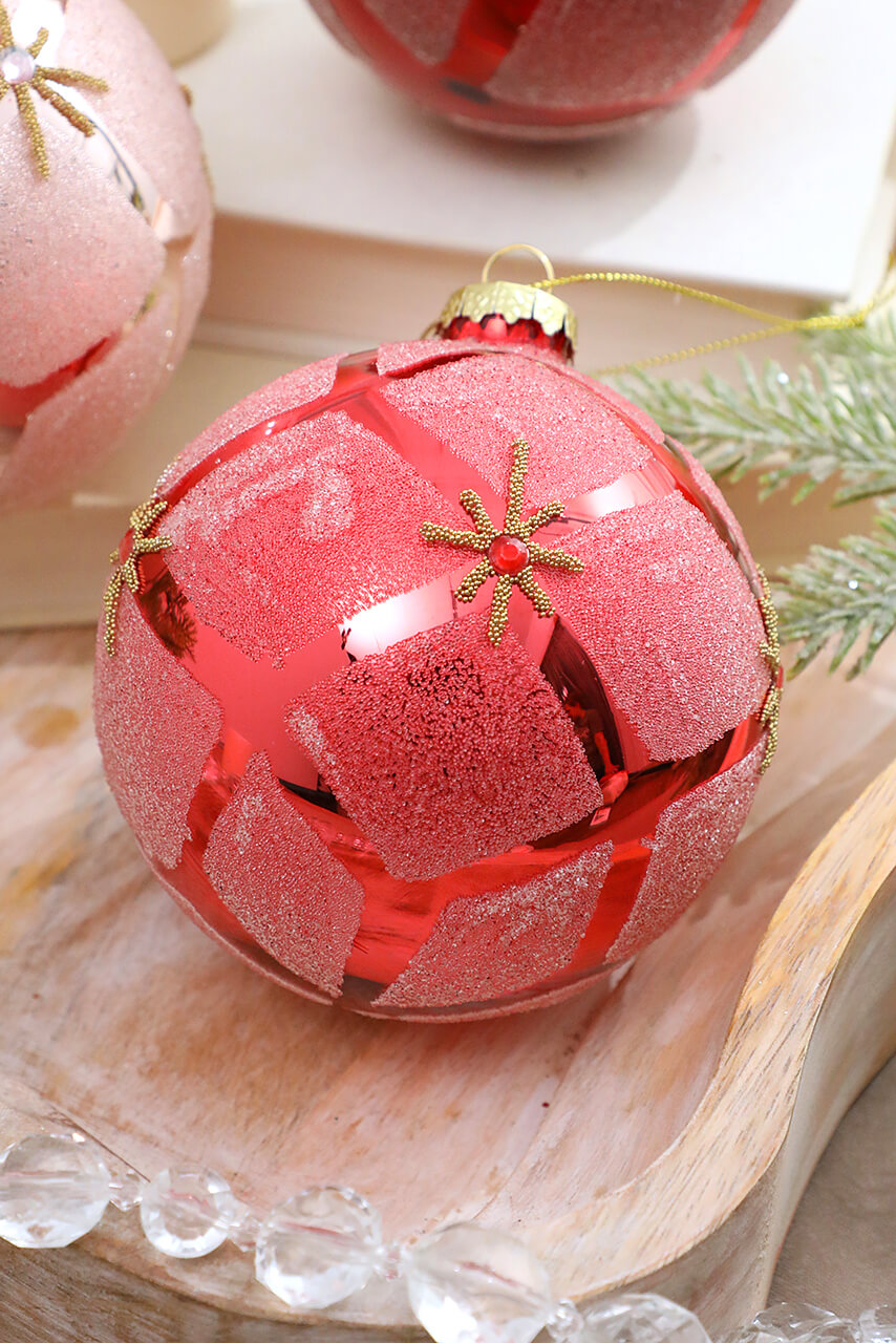 4” Glass Diamond Ball Ornament