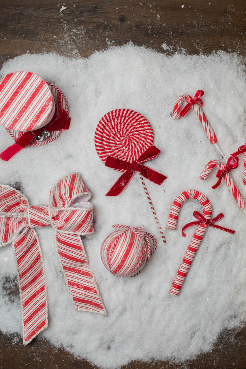 26” Frosty Peppermint Candy Cane with Bow Spray