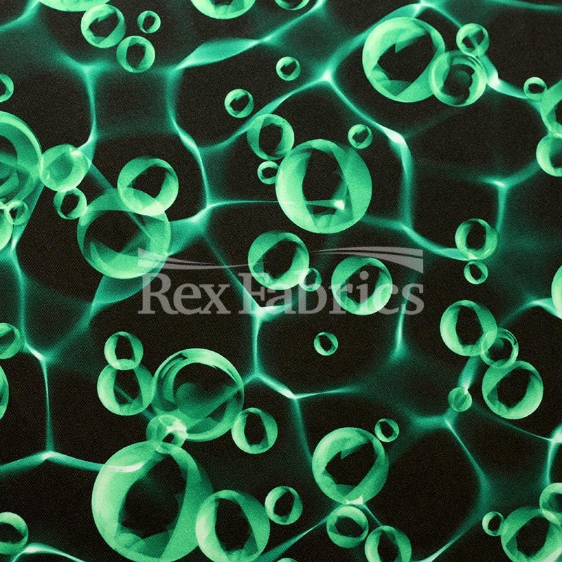 Oxygen Polyester Spandex Fabric - Blue, Green, Pink Water Bubble Print, 58-60" Width (1 Yard)