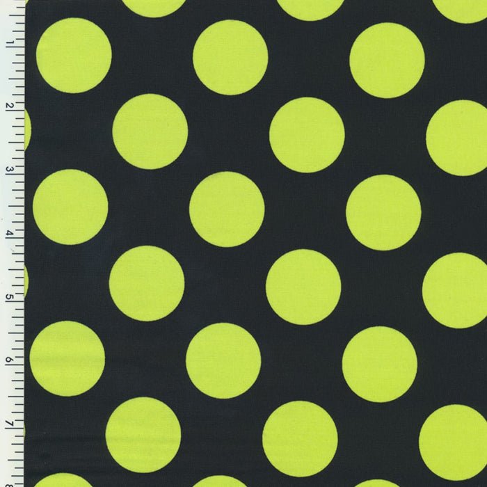 Printed Spandex Tricot Black Neon Yellow Polka Dot