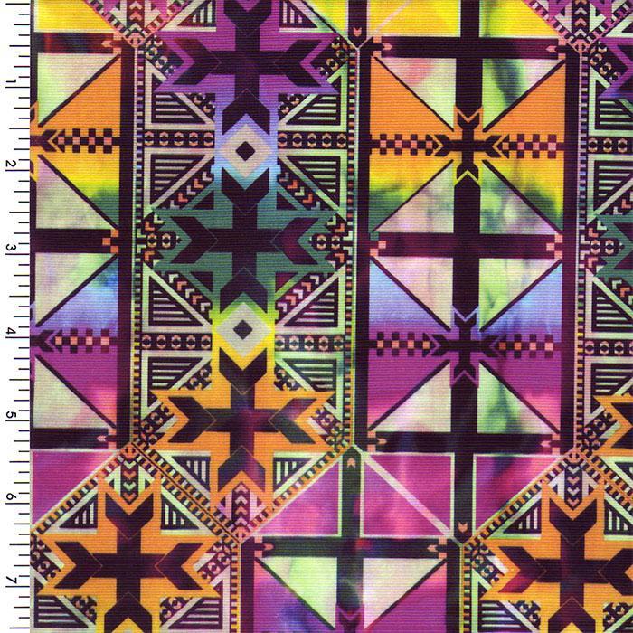 Printed Spandex Poly Tricot Pink Multi Geometric