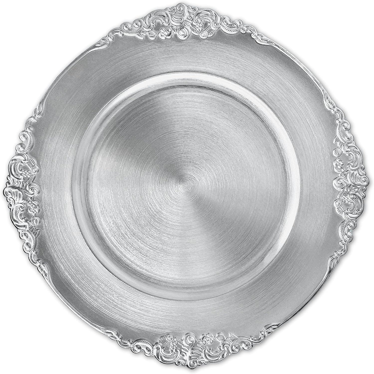 Silver Embossed Baroque Acrylic Charger Plates 13in