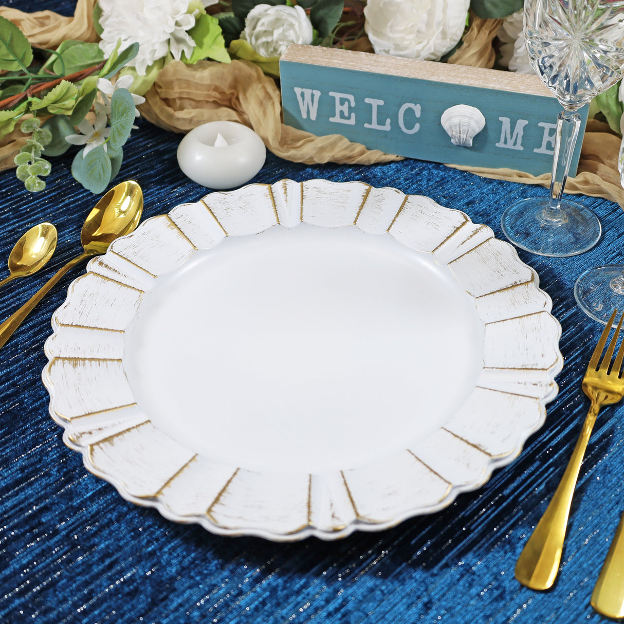 Acrylic Charger Plate 13" White Scallop Rimmed