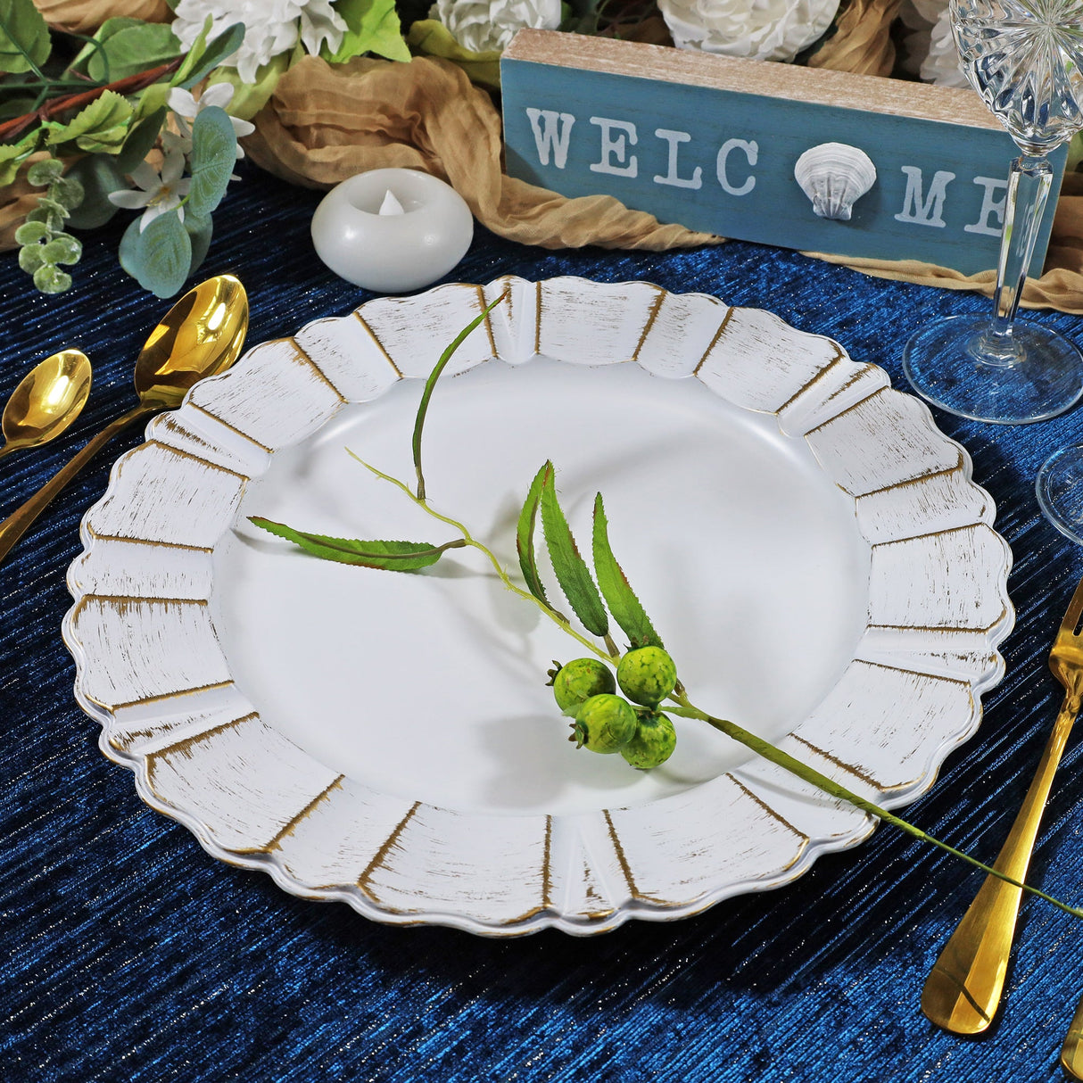 Acrylic Charger Plate 13" White Scallop Rimmed