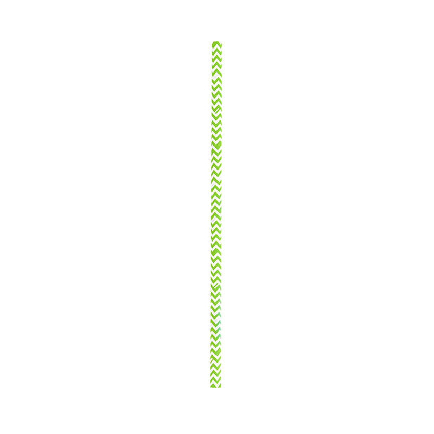 Packnwood Durable Unwrapped Lime Green & White Chevron Design Paper Straws, .2" Dia. x 7.75", Case of 3000