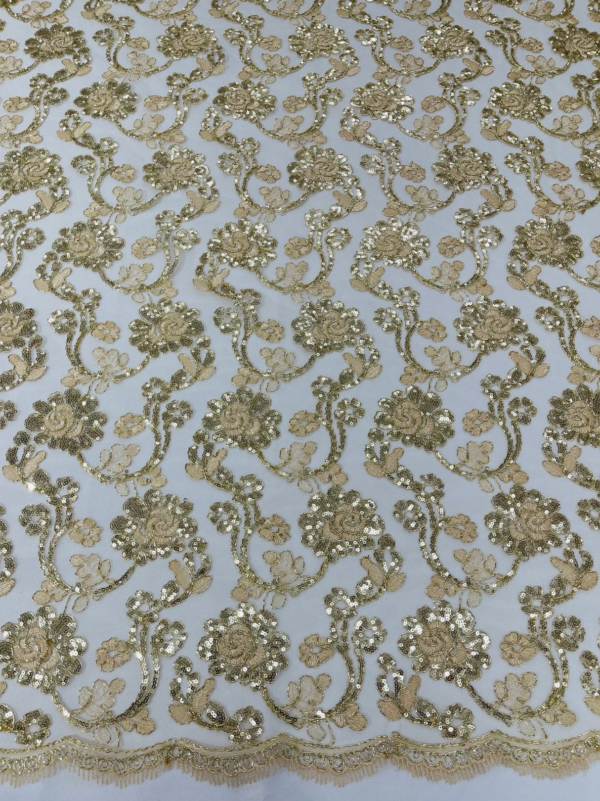 Pamela Floral Lace Polyester Fabric - Floral Corded Embroidered Sequin Lace, 50-54" Width (1 Yard)