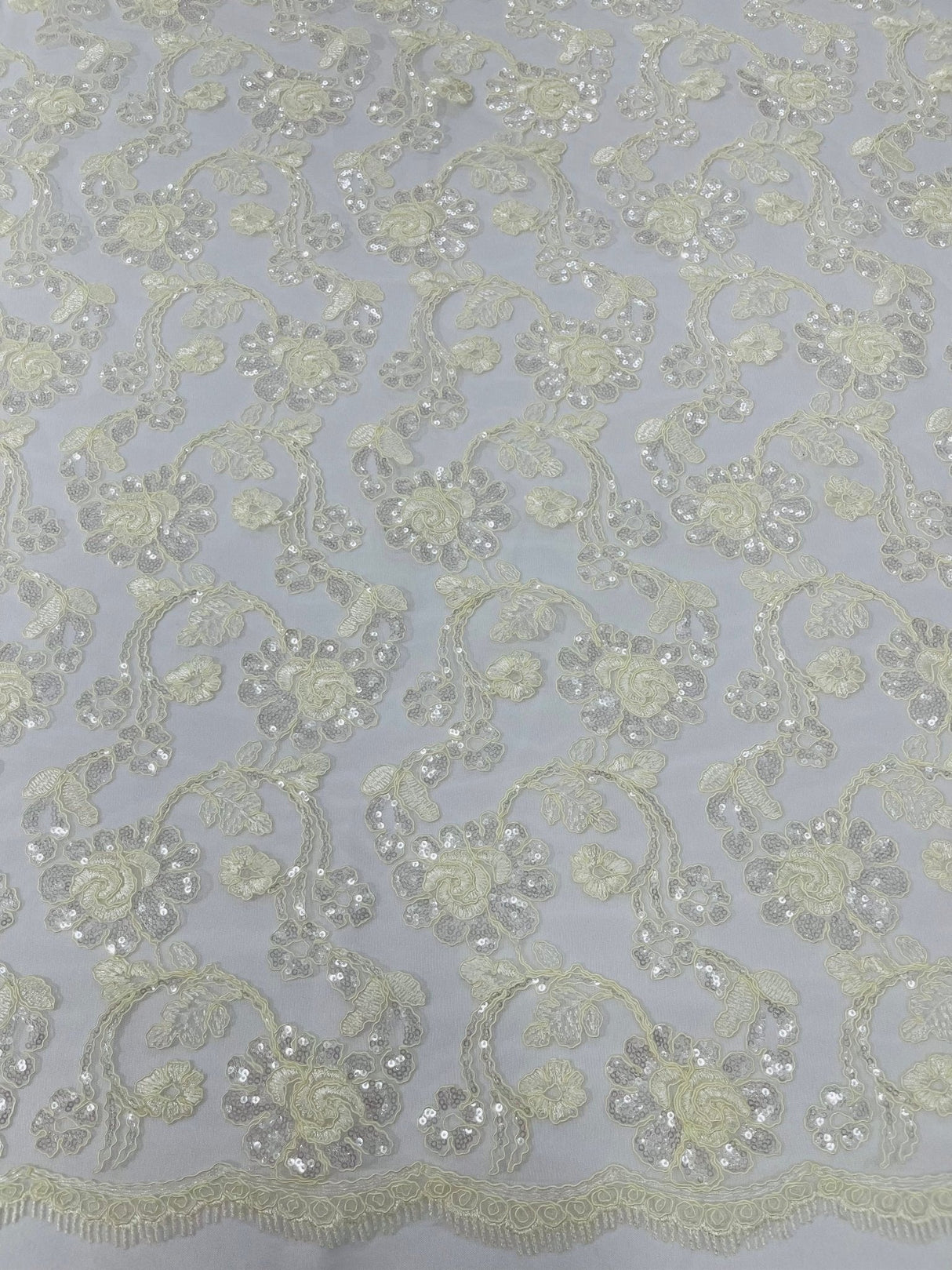Pamela Floral Lace Polyester Fabric - Floral Corded Embroidered Sequin Lace, 50-54" Width (1 Yard)