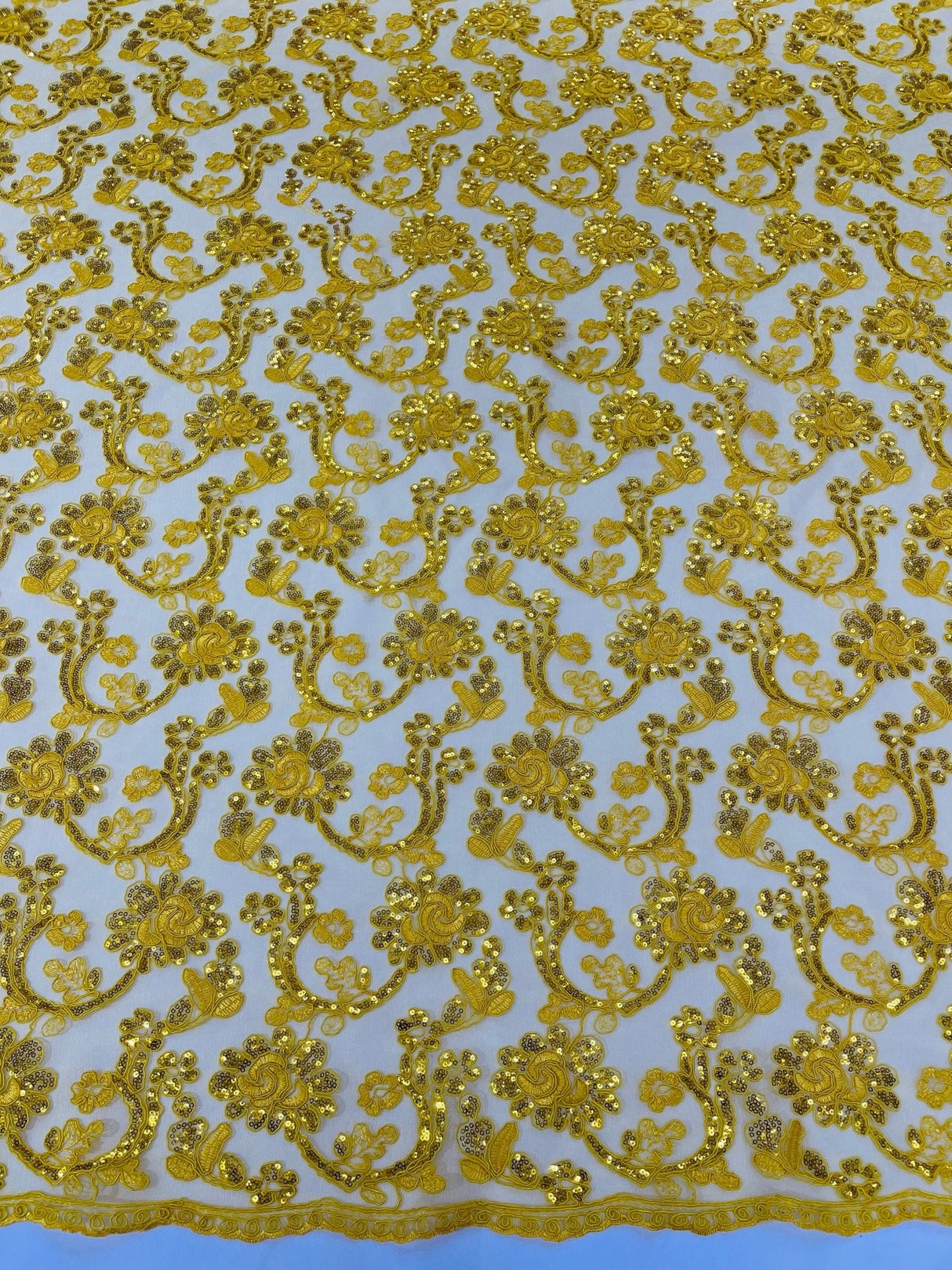 Pamela Floral Lace Polyester Fabric - Floral Corded Embroidered Sequin Lace, 50-54" Width (1 Yard)