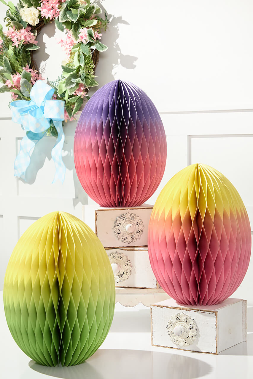 14" Paper Honeycomb Ombre Egg – Festive Hanging Seasonal Decor