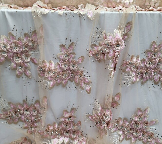 3D Floral Beaded Lace Champagne Nude