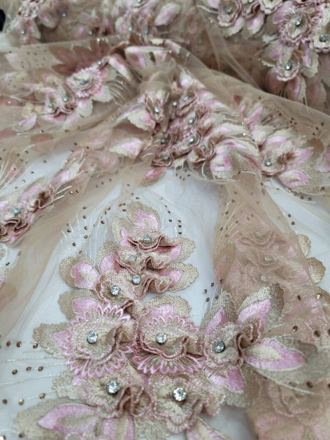 3D Floral Beaded Lace Champagne Nude
