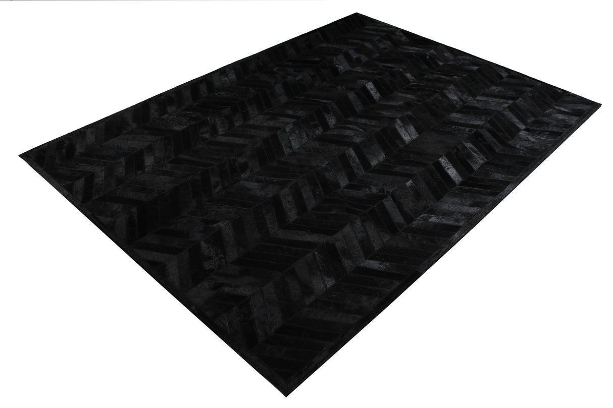 Patchwork PCH214 Cowhide Patchwork Rug - Geometric Chevron Black, 5' X 7', 7' 6" X 9' 6", 9' X 12' (1 Unit)