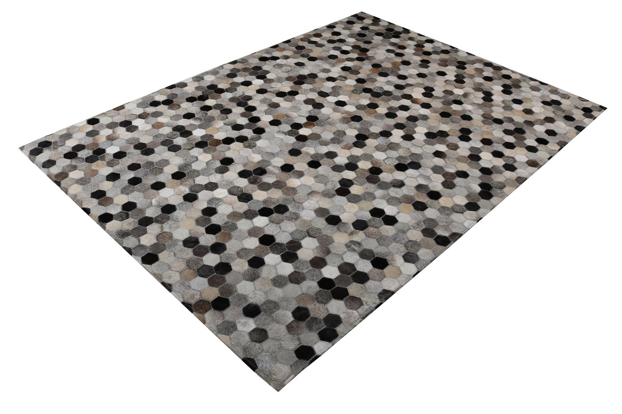 Patchwork PCH217 100% Hairon Leather Fabric - Geometric Octagon, Earthy Browns With Black Accents (5' X 7')