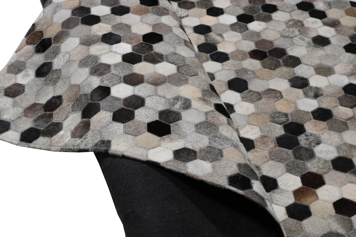 Patchwork PCH217 100% Hairon Leather Fabric - Geometric Octagon, Earthy Browns With Black Accents (5' X 7')