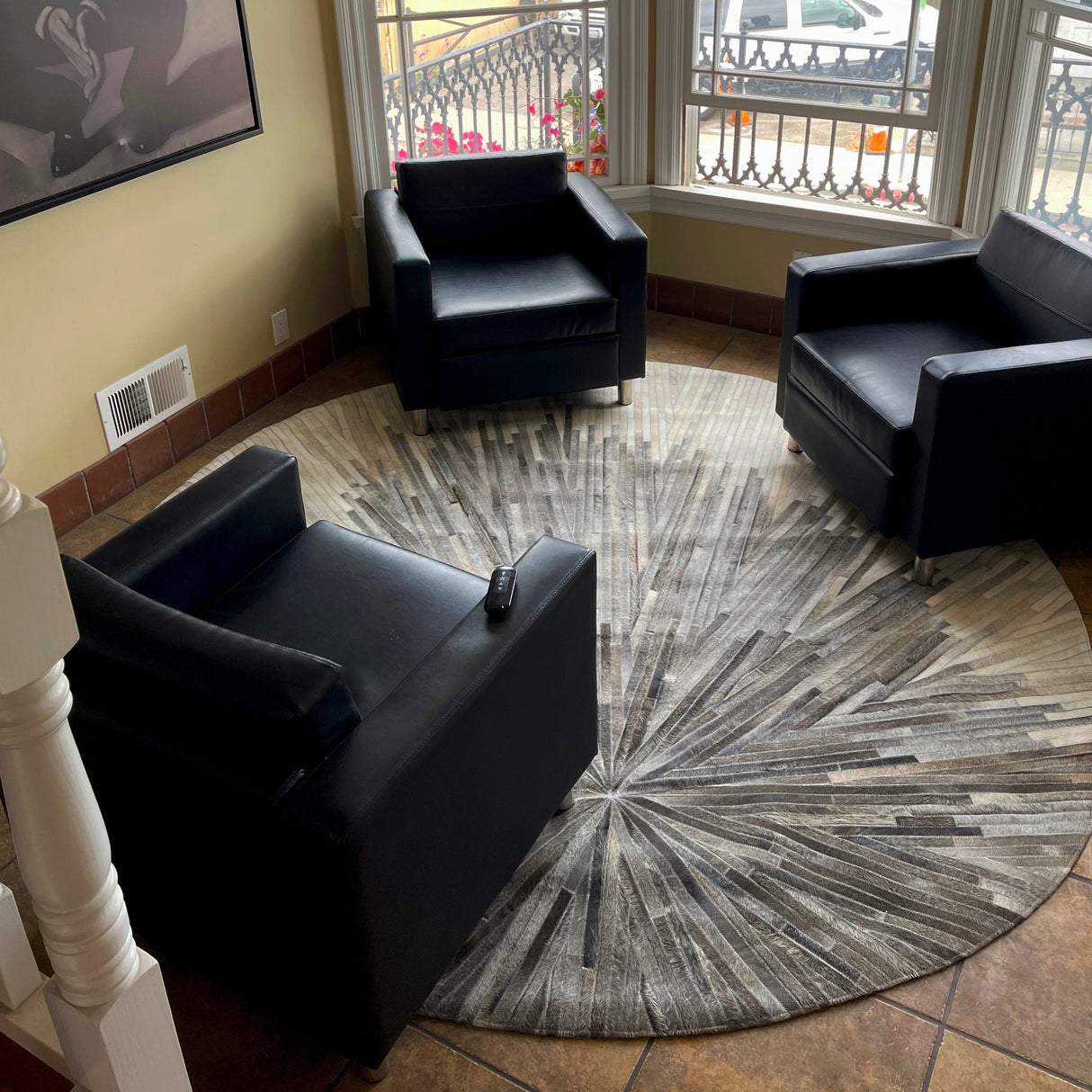 Leather Patchwork Cowhide Area Rug - Patchwork Cowhide Fabric, White/Brown, 5' X 7', 8' X 8' Round, 8' X 10', 9' X 12' (1 Unit)