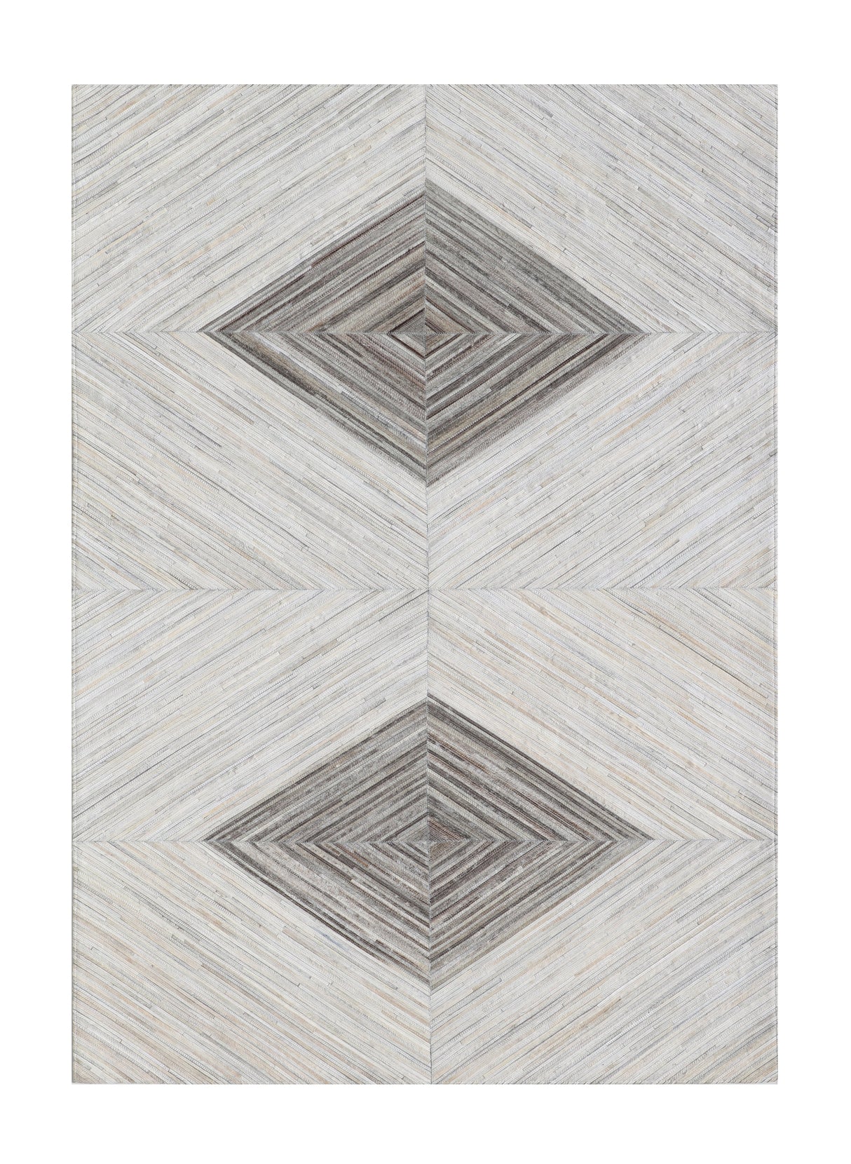 Geometric Diamond Cowhide Patchwork Rug - 100% Hairon Leather Fabric - Multi Geometric Diamond Pattern, Felt Backing (5' X 7')